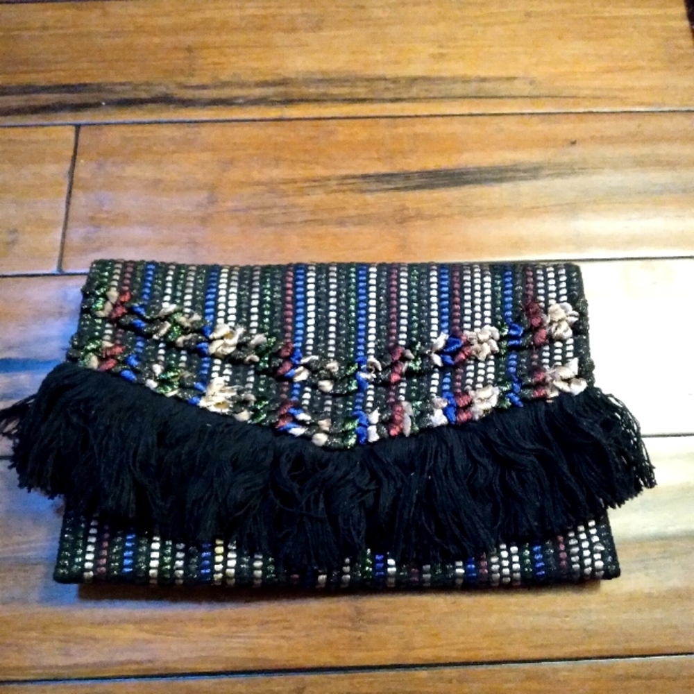 Stella and Dot fringe metallic clutch